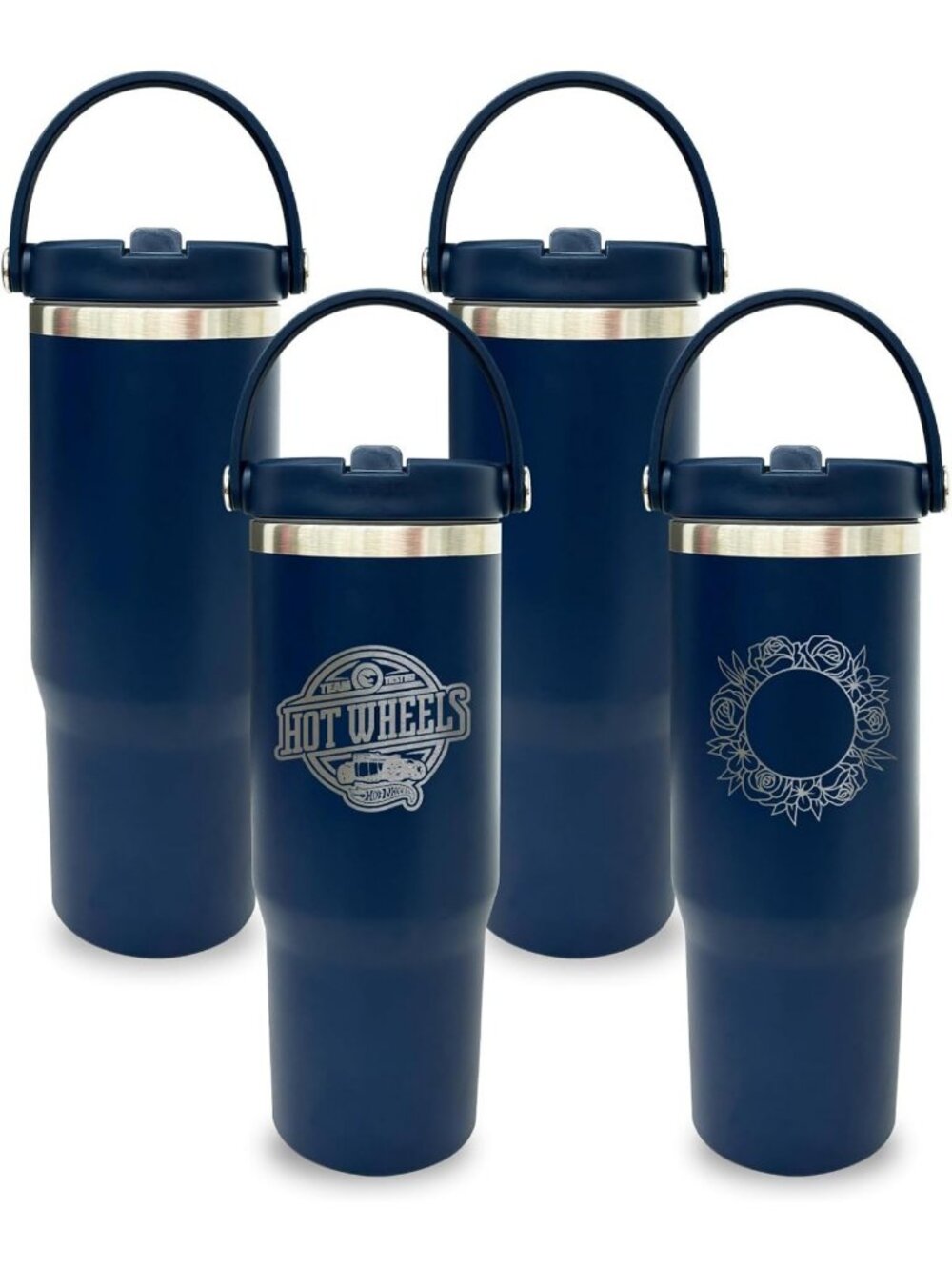 30 oz Insulated Tumbler Set with Handle & Flip Straw - Navy Water Bottles, 4